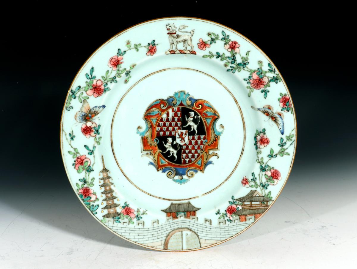Chinese Export Armorial Porcelain Plate, Arms of Gresley Quarterly with Bowyer in Pretence, Yongzheng Period, 1735