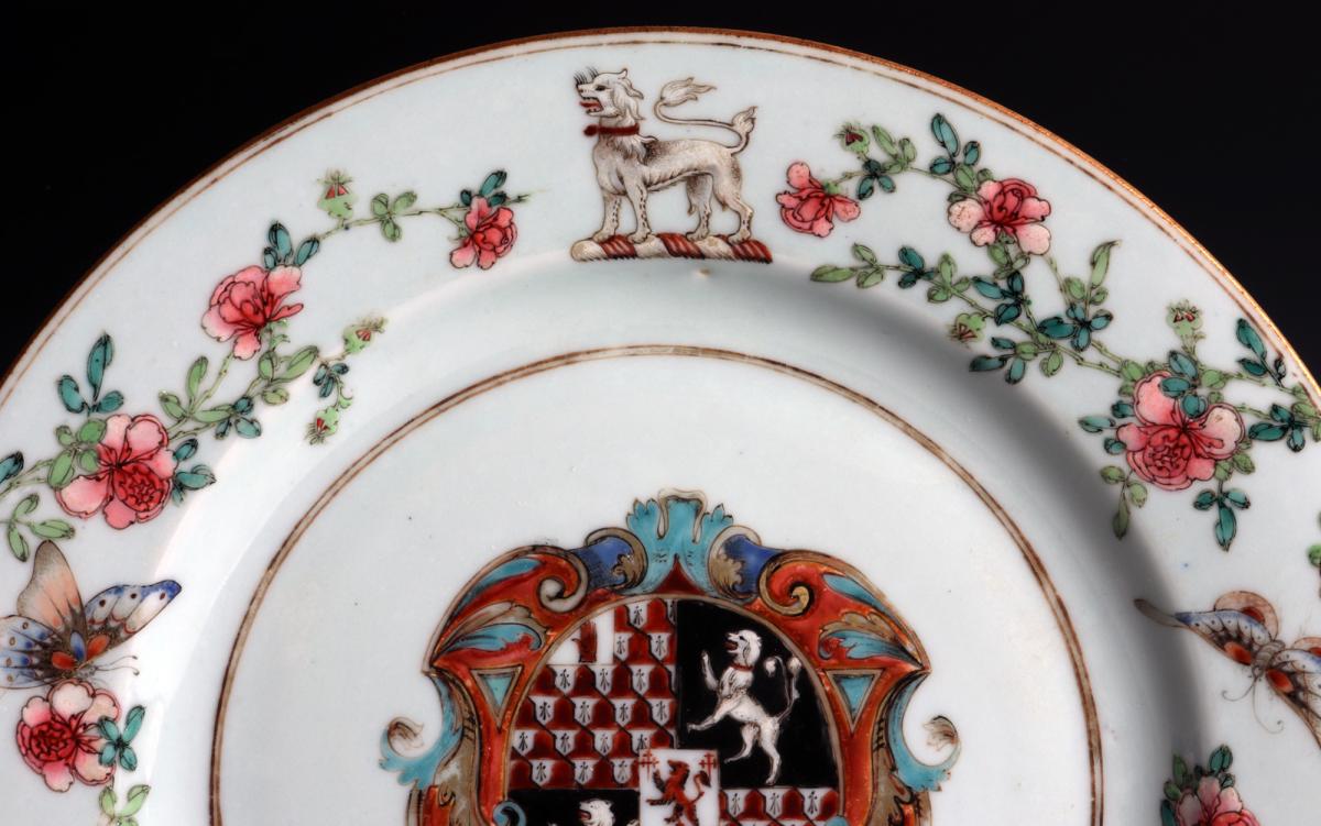 Chinese Export Armorial Porcelain Plate, Arms of Gresley Quarterly with Bowyer in Pretence, Yongzheng Period, 1735