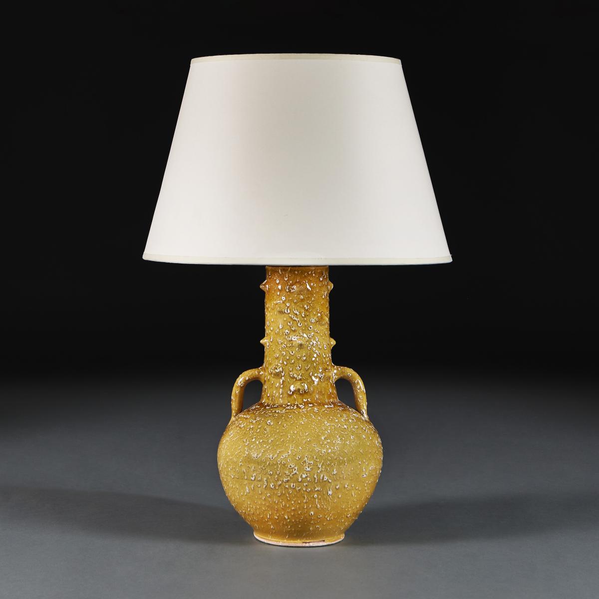 Mid 20th Century Yellow Art Pottery Vase as a Lamp