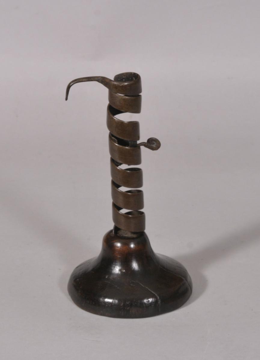S/5610 Antique Treen 18th Century Spiral Candlestick