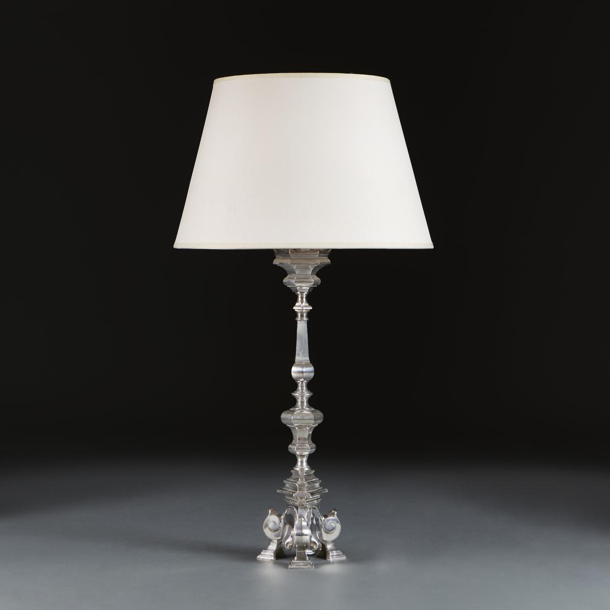 19th Century Silver Column Lamp