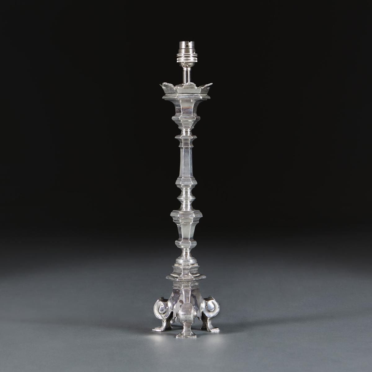 A Small 19th Century Silver Column Lamp