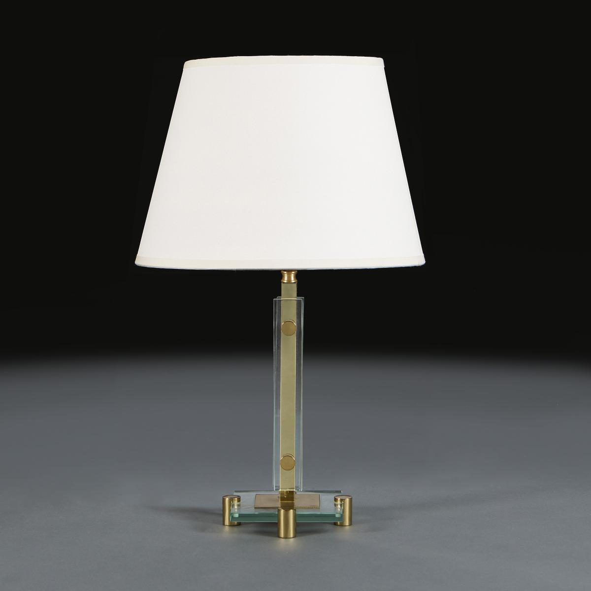 Glass and Brass Lamp After Arte Fontana