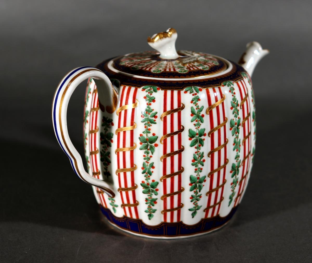 First Period Worcester Hop Trellis Porcelain Teapot and Cover, Circa 1778-82.