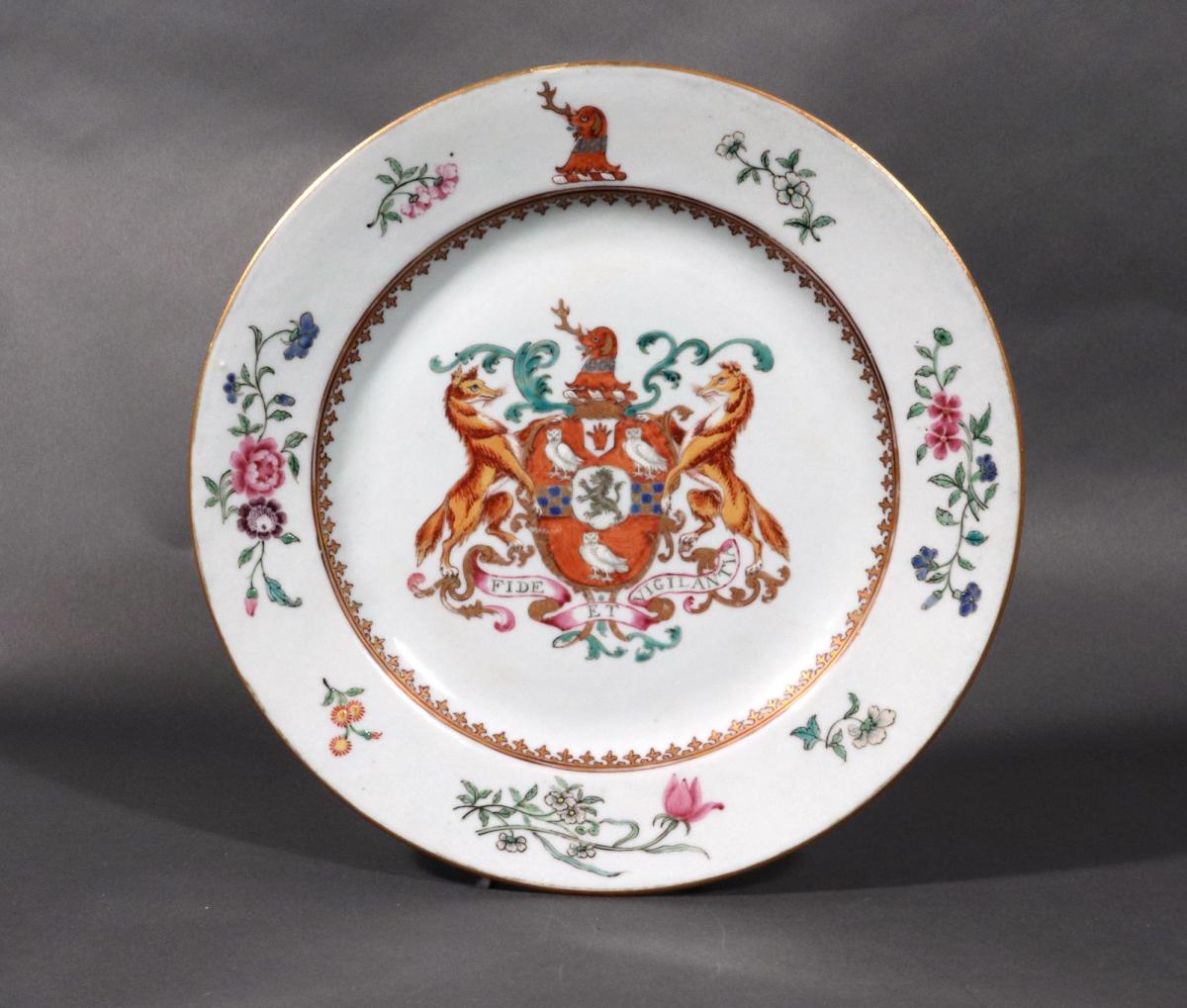 Chinese Export Armorial Porcelain Plate, Arms of Stepney with Lloyd in Pretence