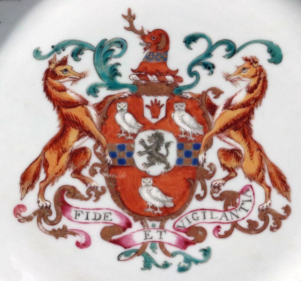 Chinese Export Armorial Porcelain Plate, Arms of Stepney with Lloyd in Pretence