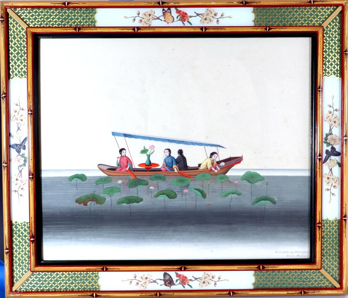 Chinese Large Watercolours on Paper of Junks and Sampans, After drawings done by William Alexander (1767-1816) for Sir John Barrow, Circa 1805-10