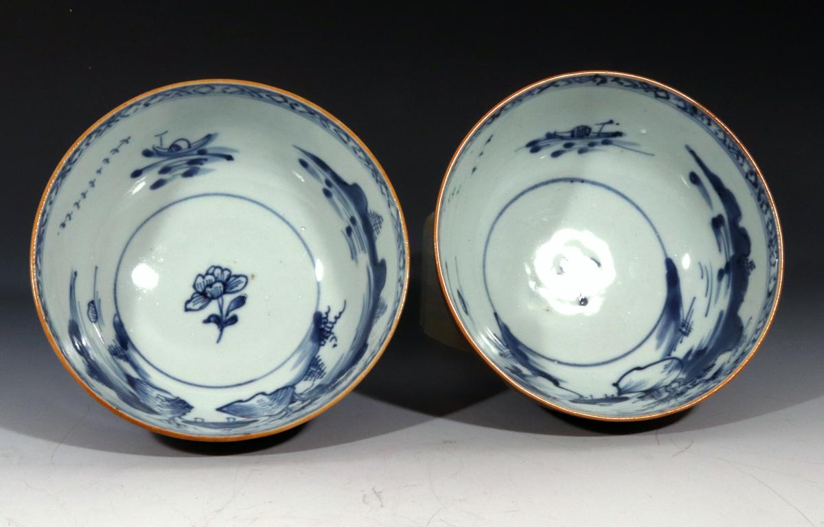 Nanking Cargo Chinese Export Porcelain Cafe au Lait and Blue Pair Bowls, 1750.