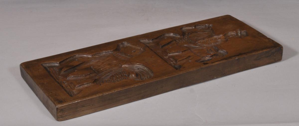 S/5607 Antique Treen 19th Century Rectangular Fruitwood Gingerbread Mould