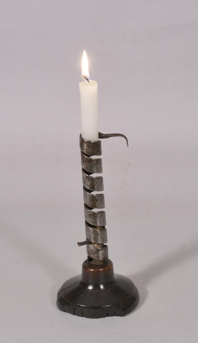 S/5590 Antique Treen 18th Century Spiral Candlestick