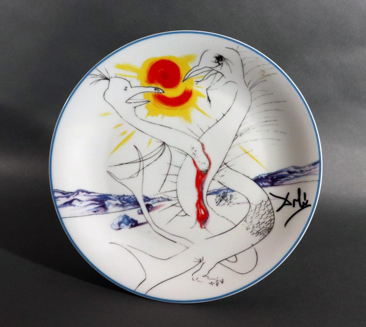 Six Limoges Transfer-Printed Porcelain Cabinet Plates Designed by Salvador Dali- ''Le Conquete du Cosmos '' 