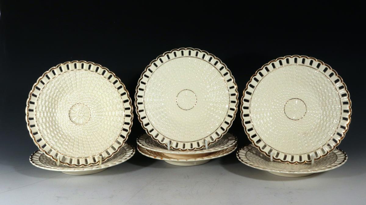 Set of Seven Continental Creamware Openwork Dessert Plates