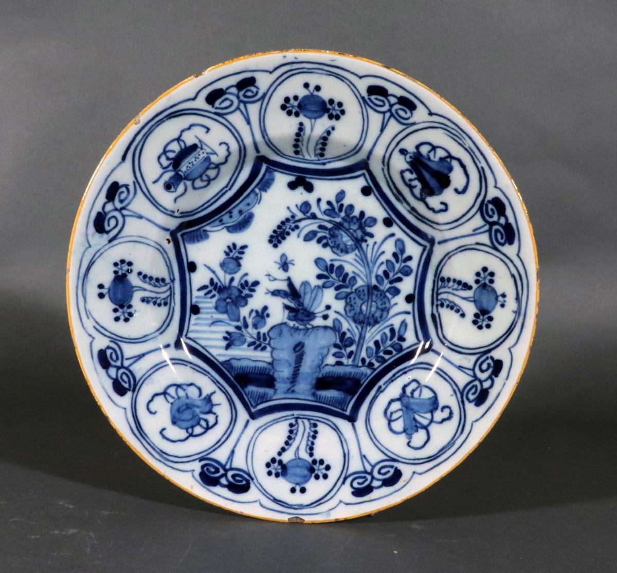 Dutch Delft Underglaze Blue & White Chinoiserie Dragonfly Plates