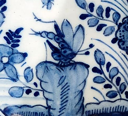 Dutch Delft Underglaze Blue & White Chinoiserie Dragonfly Plates