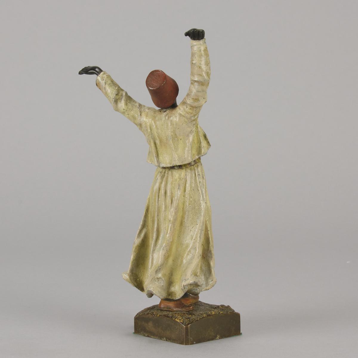 Early 20th Century Cold-Painted Orientalist Bronze Sculpture entitled "Whirling Dervish 2" by Franz Bergman