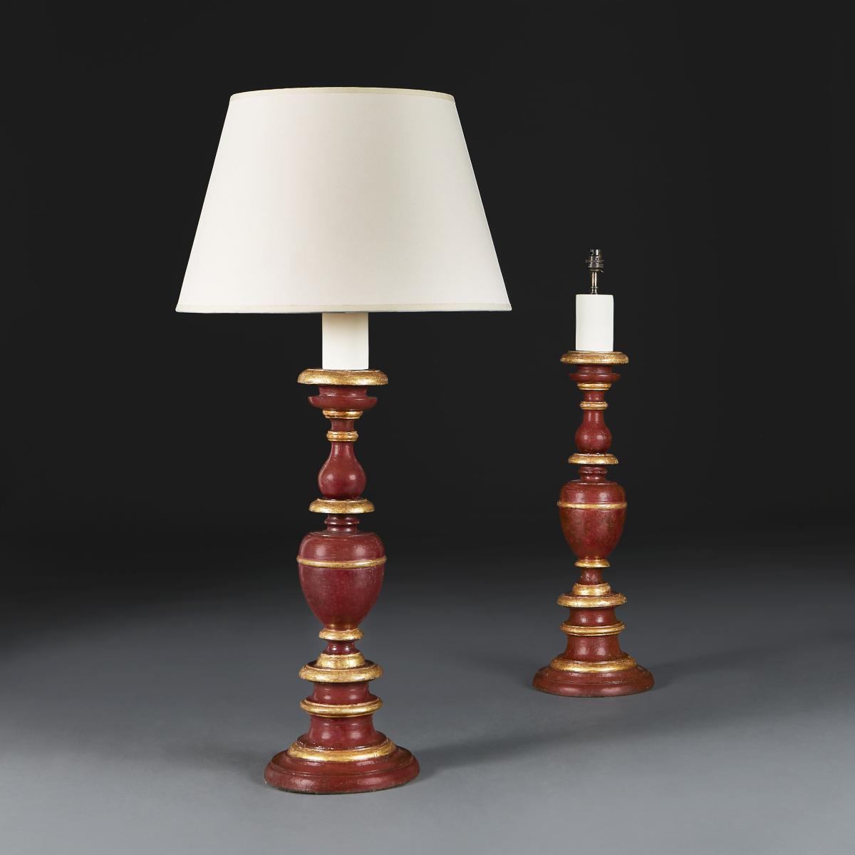 A Pair of Overscale Painted Baluster Candlesticks
