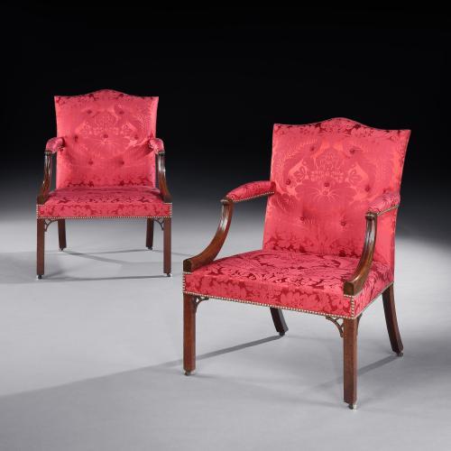 Pair of Chippendale Period Mahogany Gainsborough Armchairs Circa 1765