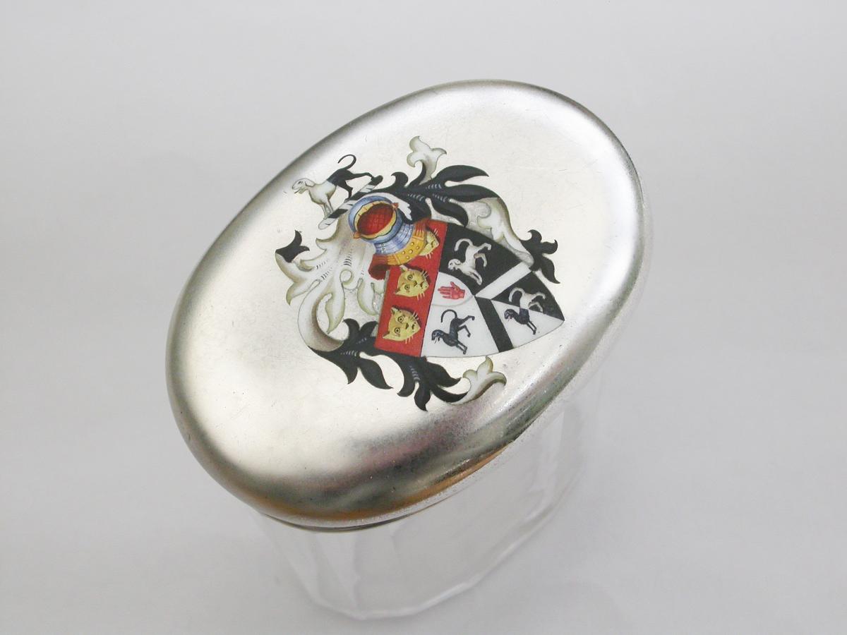 Victorian Silver Mounted & Enameled Glass Dressing Table Jar - Arms of Sir Edward Sherlock Gooch 7th Baronet