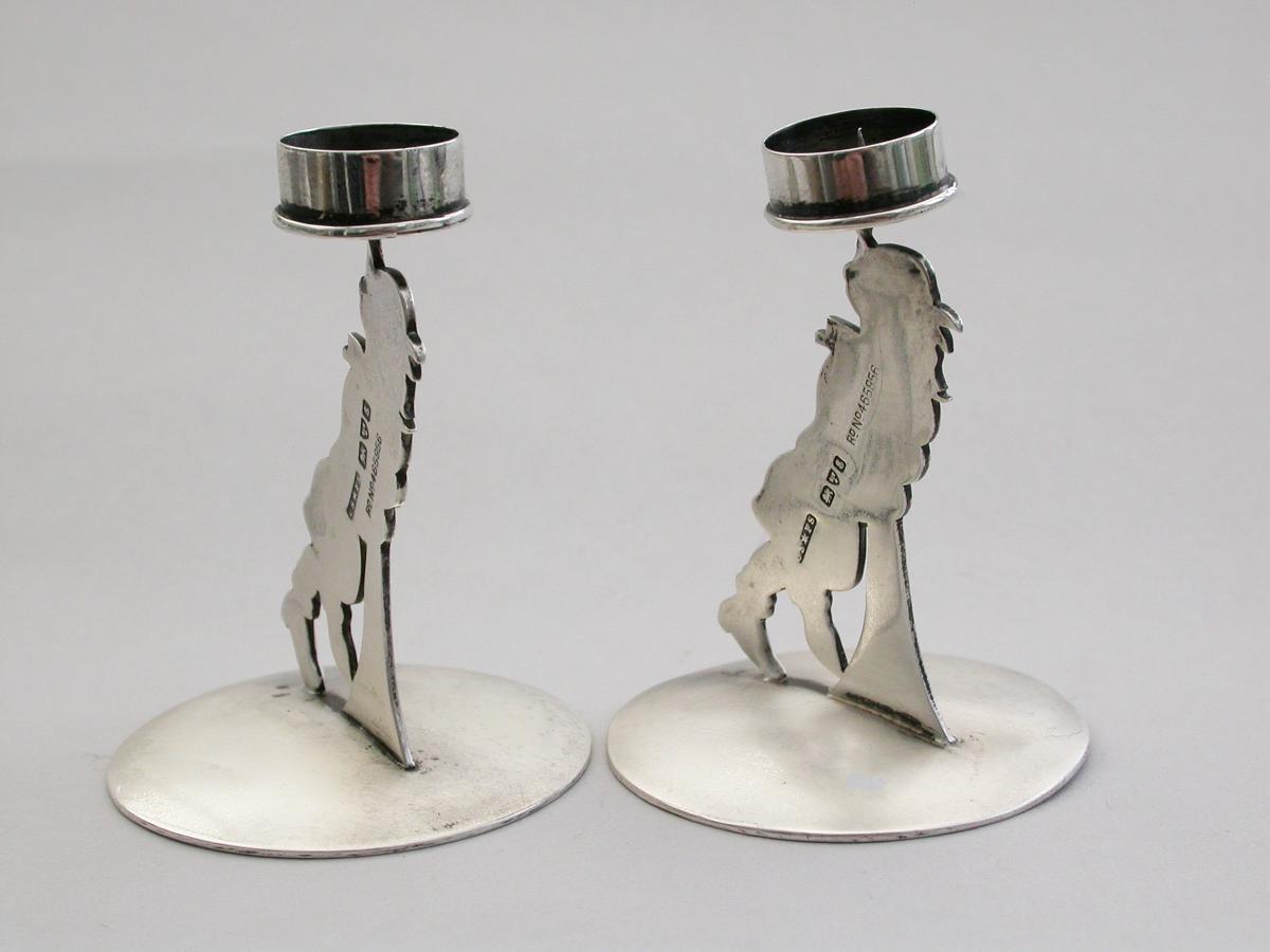 Edwardian Satirical Silver Pricket Candlesticks