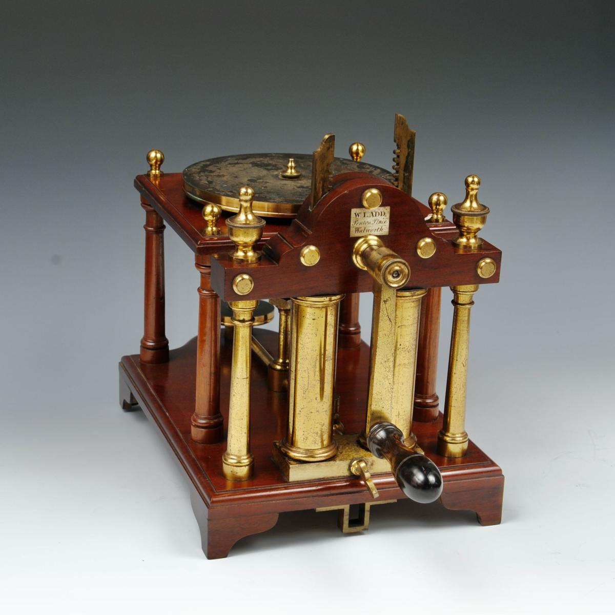 19th Century Brass And Mahogany Vacuum Pump