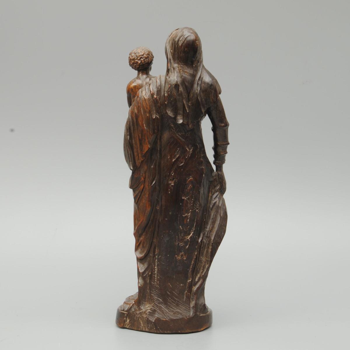 An Unusual 18th Century Hardwood Carving of Madonna and Child