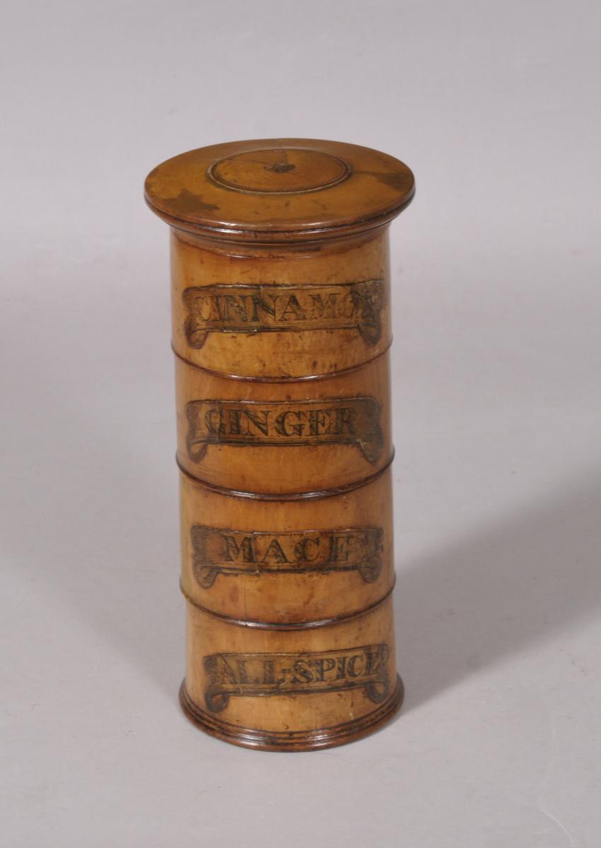 S/5641 Antique Treen 19th Century Four Tier Sycamore Spice Tower