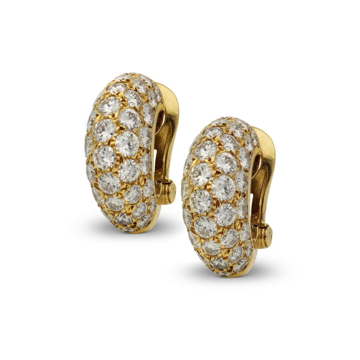 Van Cleef & Arpels Pair Of Gold And Diamond Hoop Earrings Circa 1974