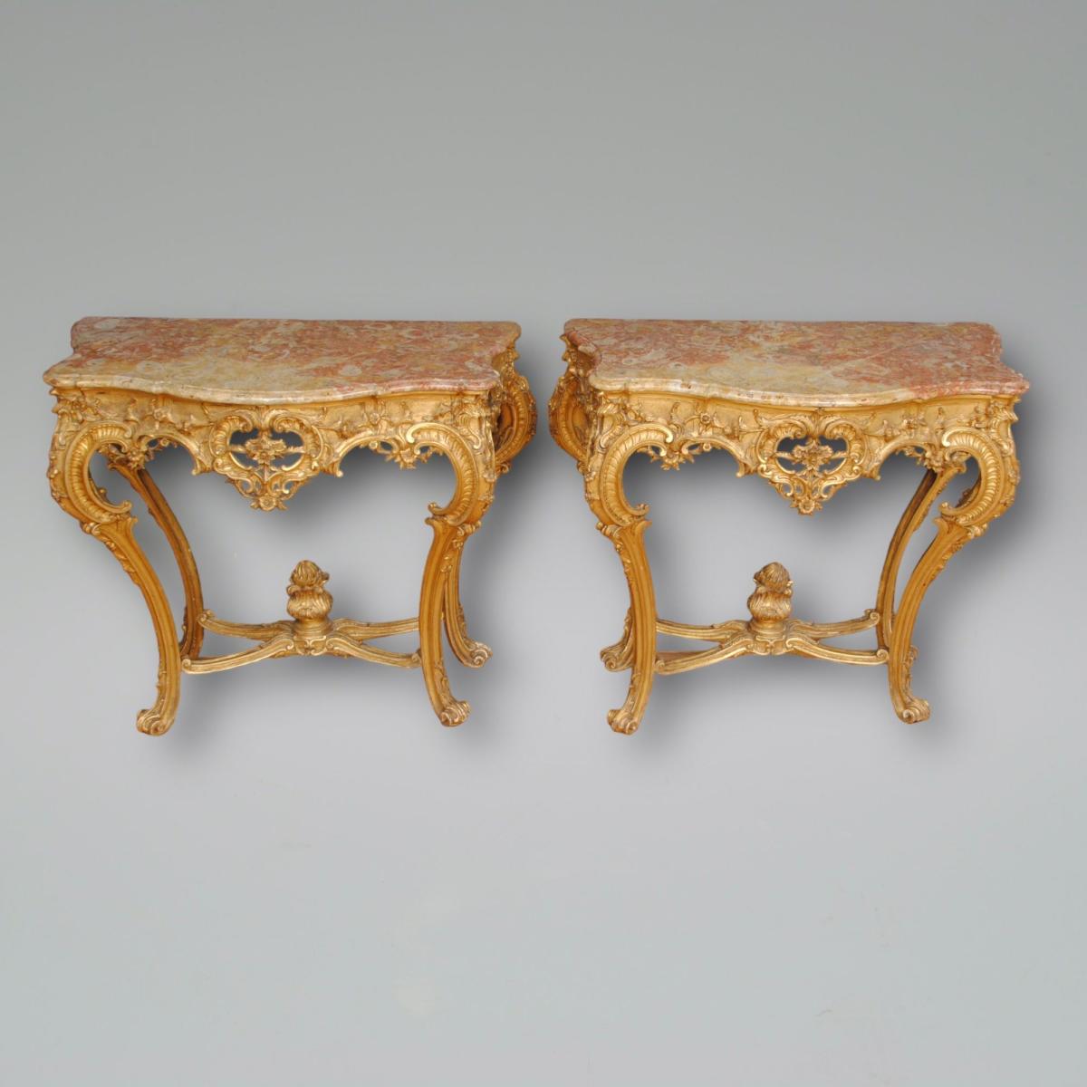 French Carved Giltwood Console Tables
