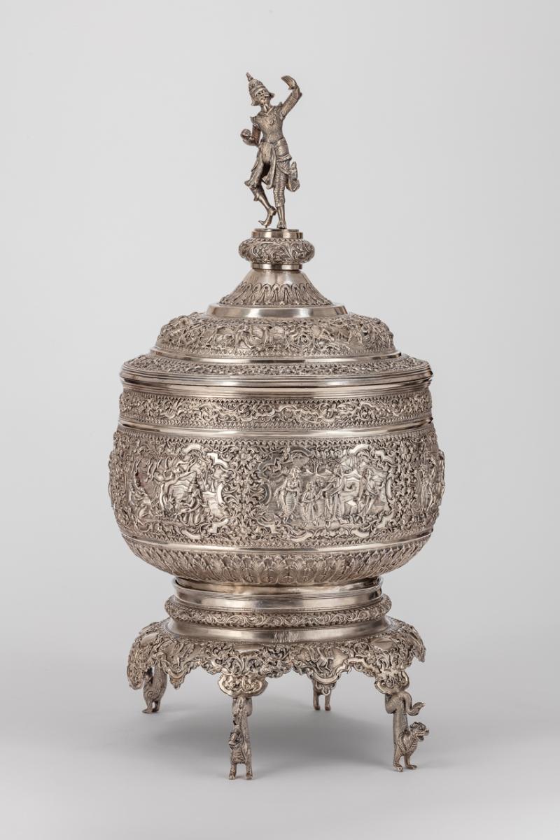 Silver Betel Box with Lid and Stand
