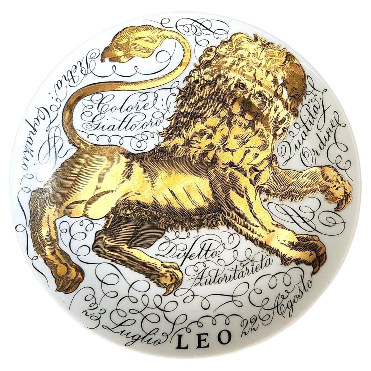 Vintage Piero Fornasetti Porcelain Zodiac Plate, Astrological Sign Leo, Astrali Pattern, Made for Corisia, Dated 1965, No 2.