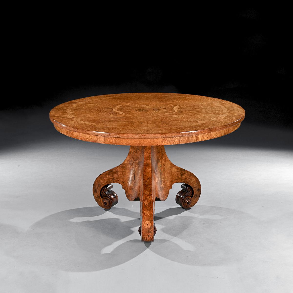 Burl Amboyna and Marquetry Centre Table