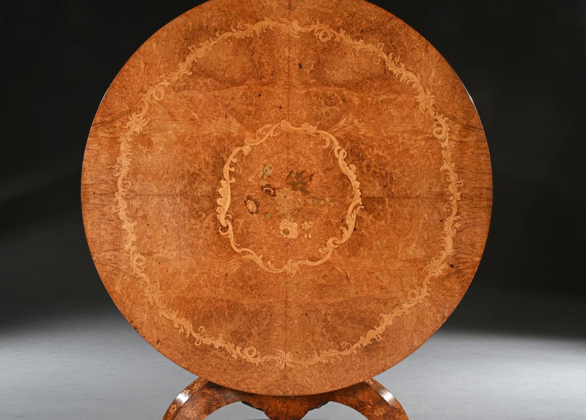 Burl Amboyna and Marquetry Centre Table