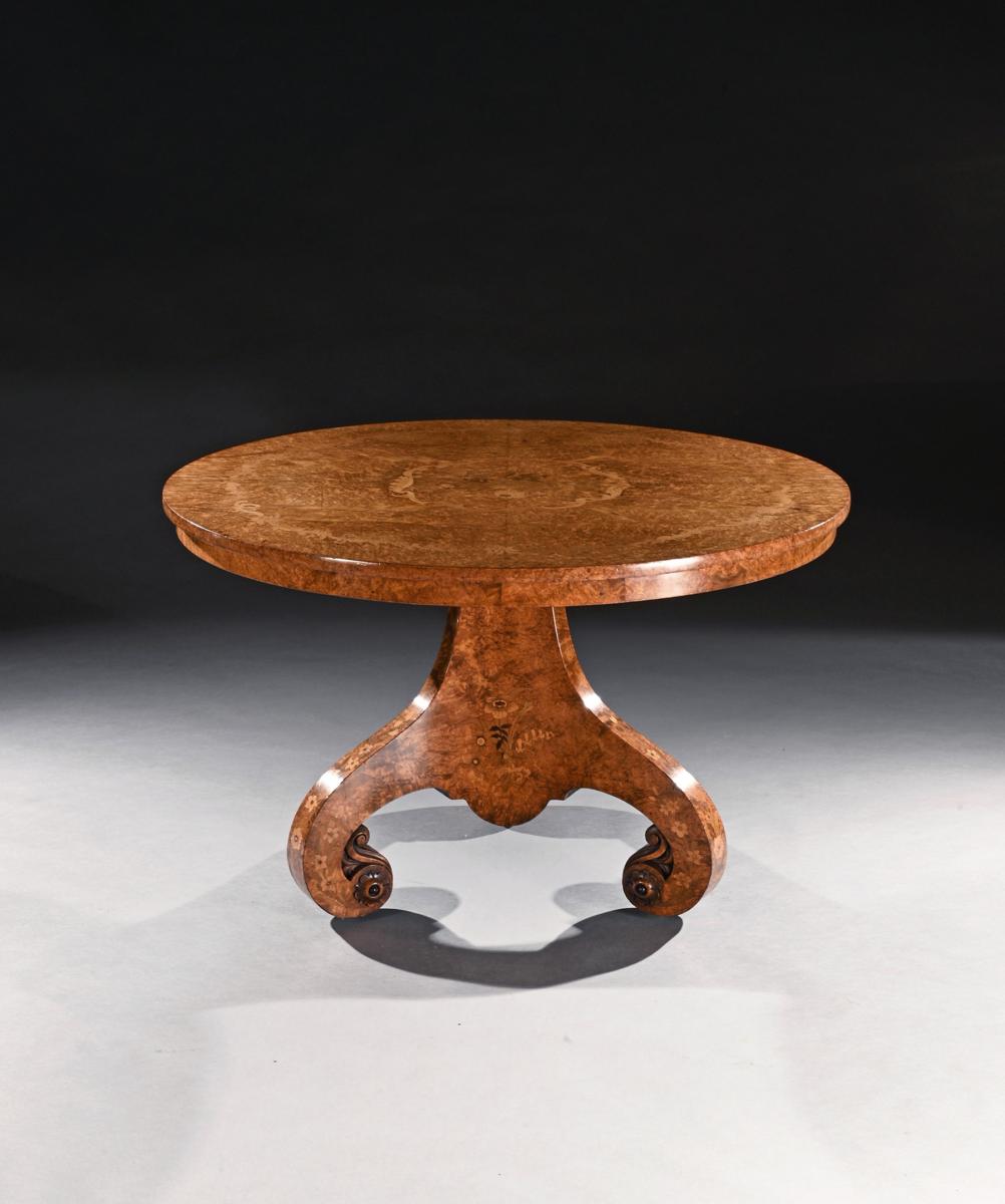 Burl Amboyna and Marquetry Centre Table