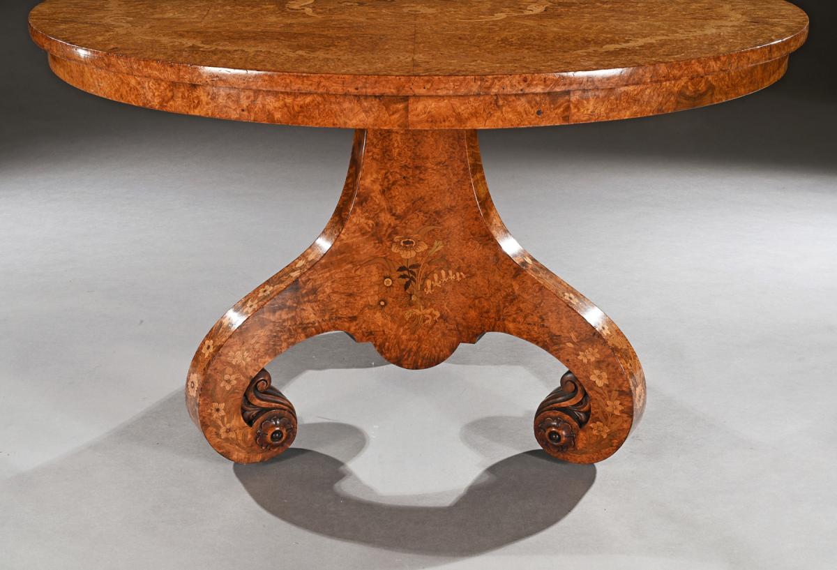 Burl Amboyna and Marquetry Centre Table