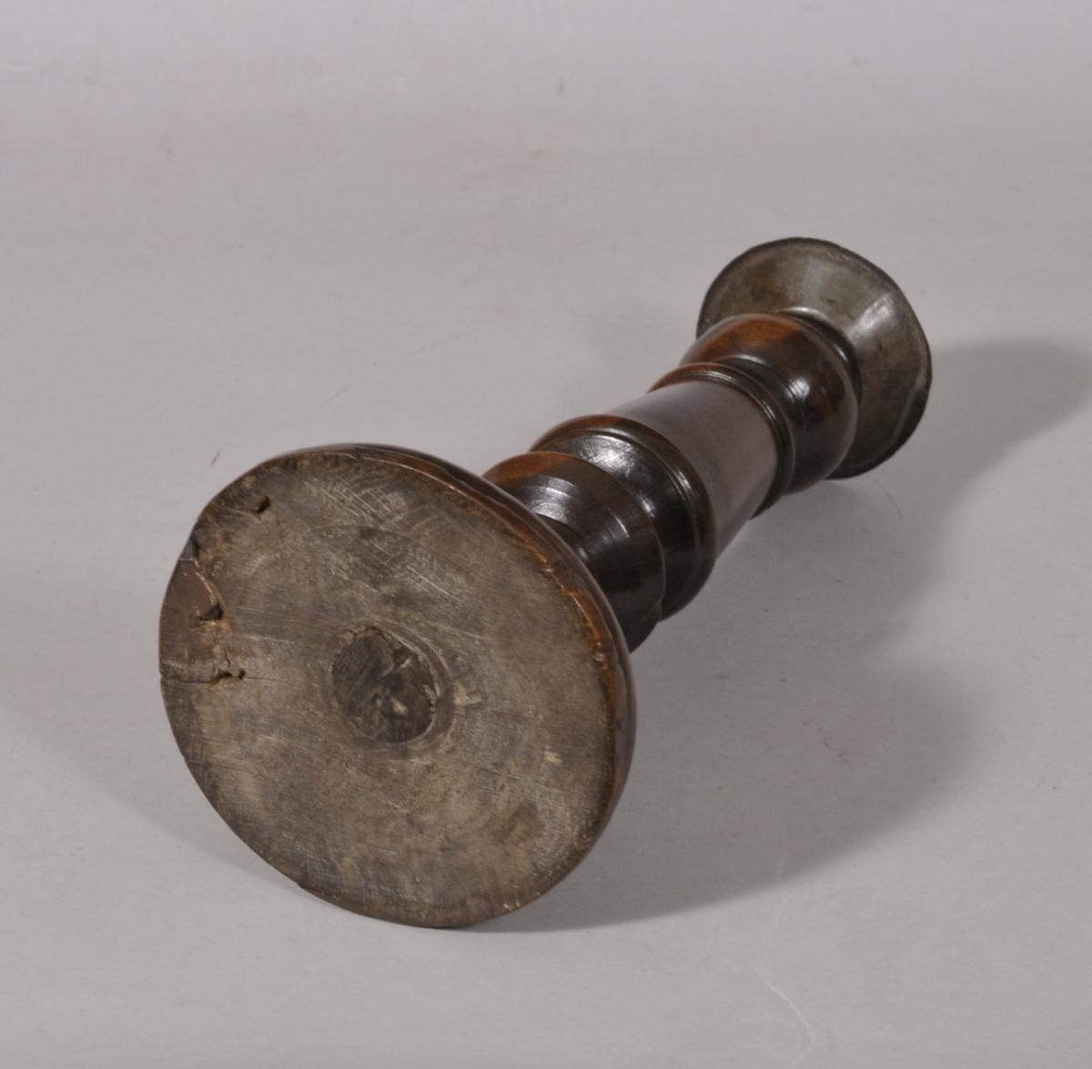 S/5642 Antique Treen Early 18th Century Laburnum Wood Pricket Candlestick