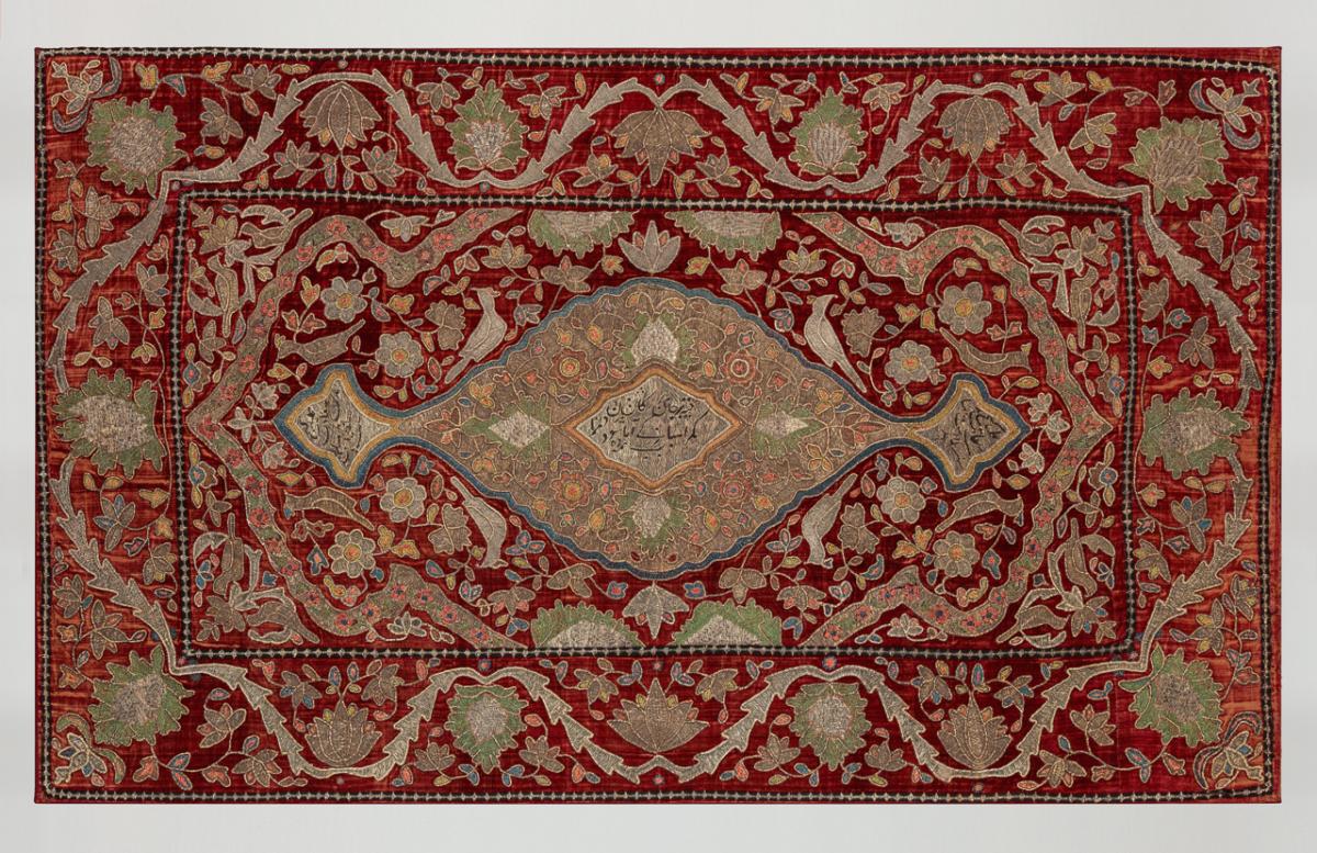A Large Qajar Embroidered Panel