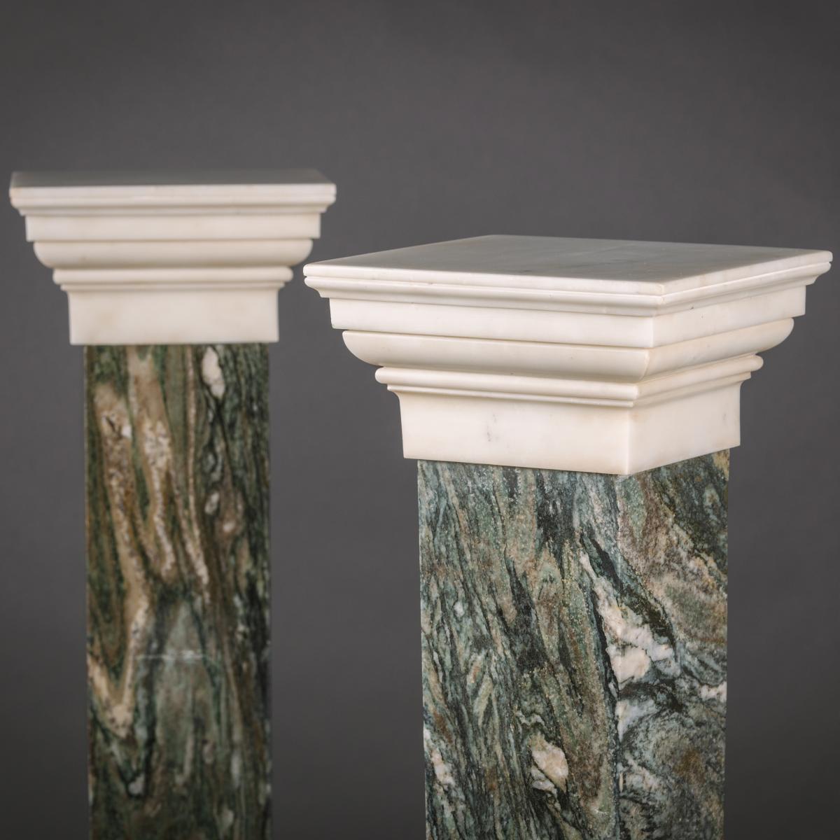 Green Breccia and Carrara Marble Pedestals