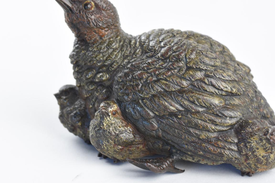 Cold painted vienna bronze figure of a Partridge and 3 chicks