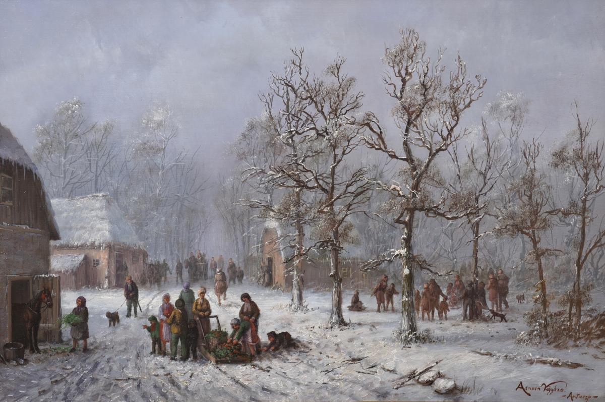 'A Snowy Village Scene' by Lazlo Vigyazo