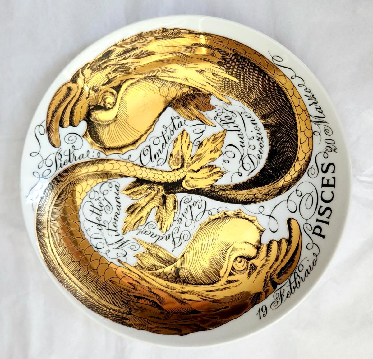 Vintage Piero Fornasetti Porcelain Zodiac Plate,  Astrological Sign of Pisces,  Astrali Pattern,
