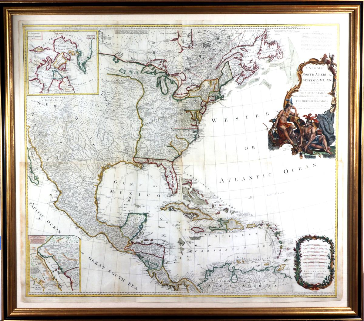 A New Map of North America, with the West India Islands...according to the latest surveys, and corrected from the original materials, of Goverr. Pownall, Member of Parliamt