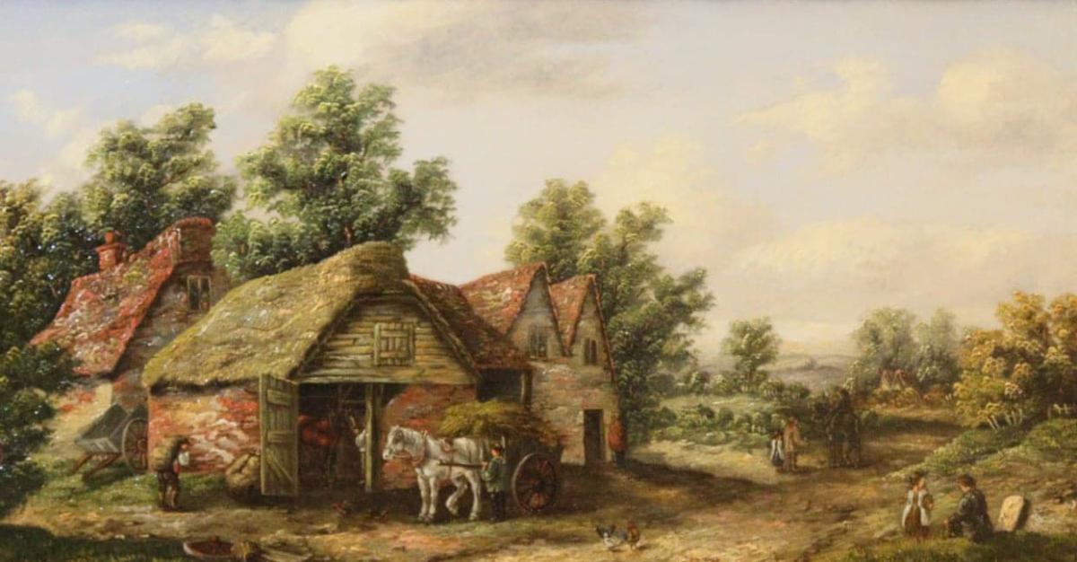 19th Century Oil on Canvas Painting entitled "A Village in Sussex" by Georgina Lara
