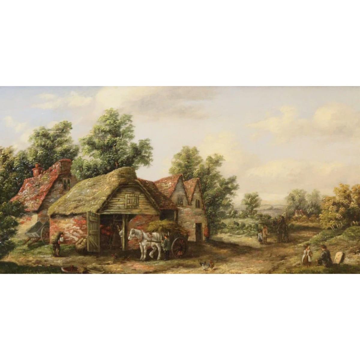 19th Century Oil on Canvas Painting entitled "A Village in Sussex" by Georgina Lara