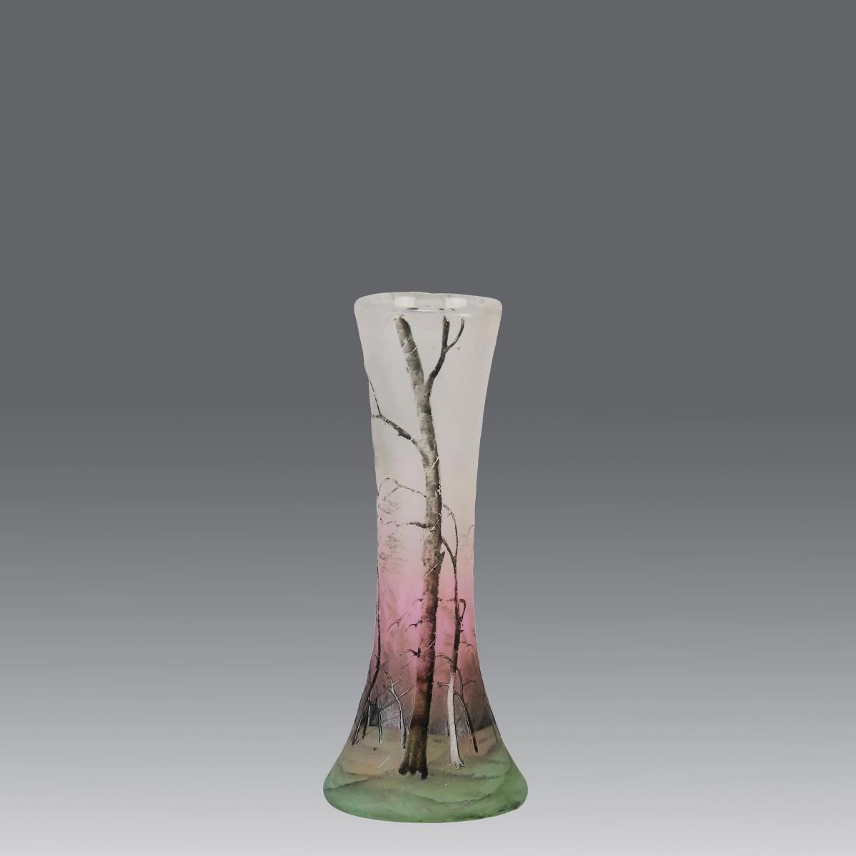 Early 20th Century Art Nouveau Cameo Glass Vase entitled "Paysage Pluie" by Daum Frères