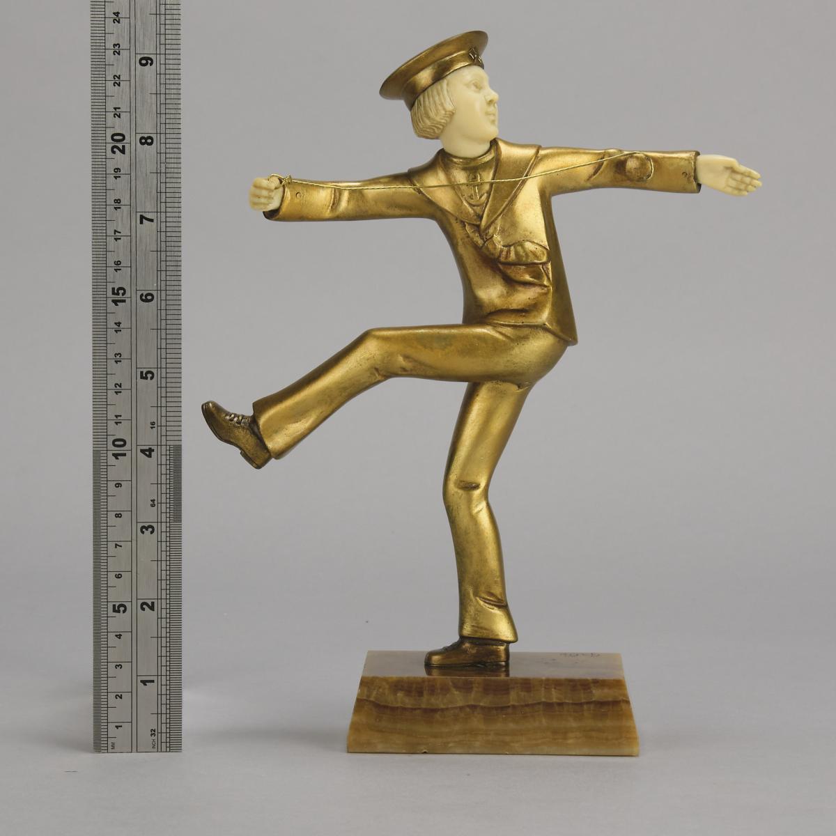 Early 20th Century Art Deco Chryslephantine Sculpture entitled "Yo-Yo" by Gallo