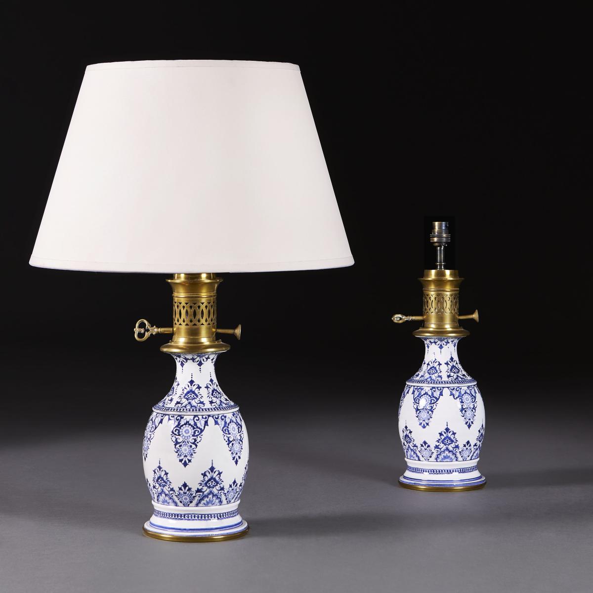 A Pair of Rouen Faience Lamps
