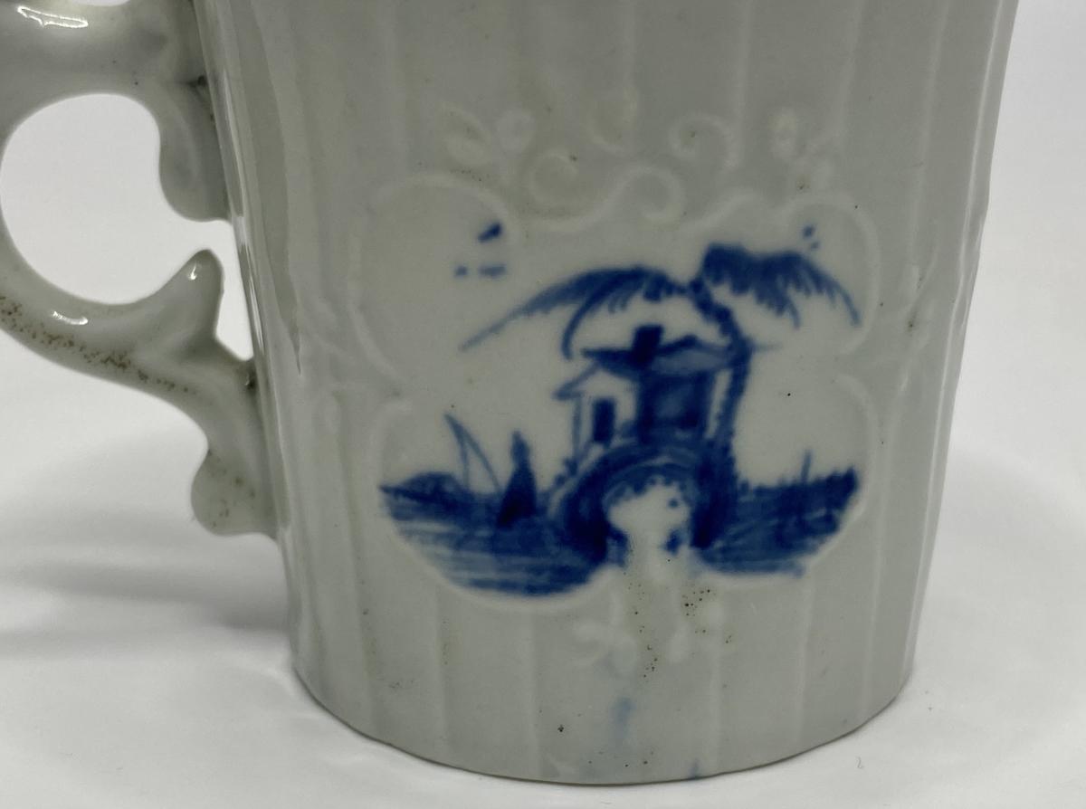 Worcester porcelain coffee cup ‘Fisherman & Willow Pavilion’ pattern, circa  1755.