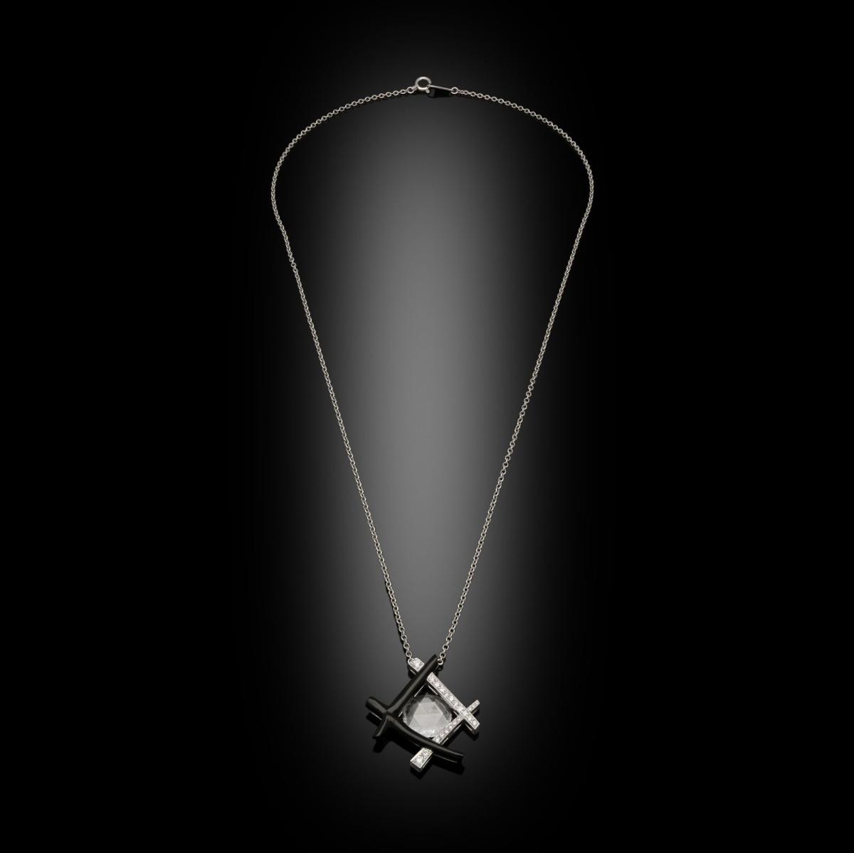 Hancocks Unusual Rose Cut Diamond And Onyx Pendant In Platinum Contemporary