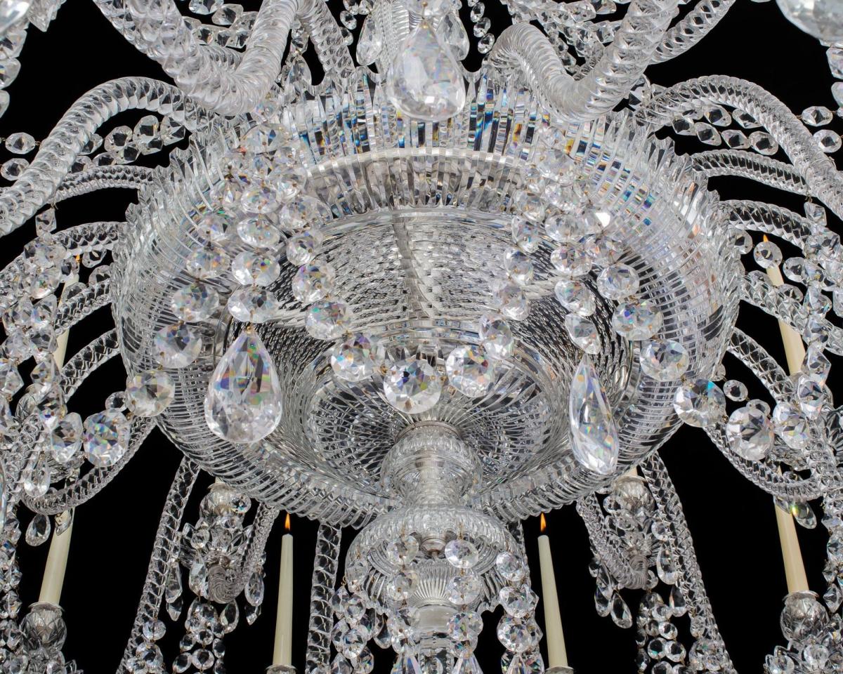 A Large Twenty-Four Light Cut Glass Victorian Chandelier By Perry & Co London