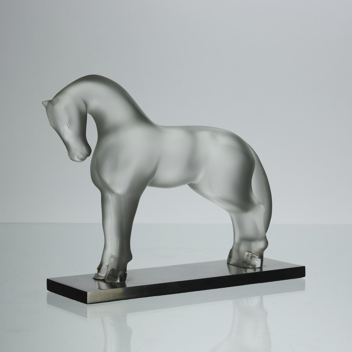 20th Century Frosted Glass Sculpture entitled "Cheval Debout" by Marc Lalique
